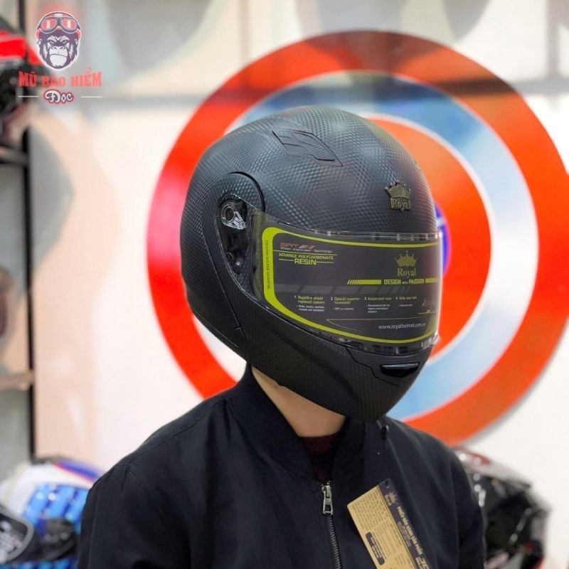 Mũ Bảo Hiểm Fullface lật hàm 2 kính M179 Royal - vân cacbon