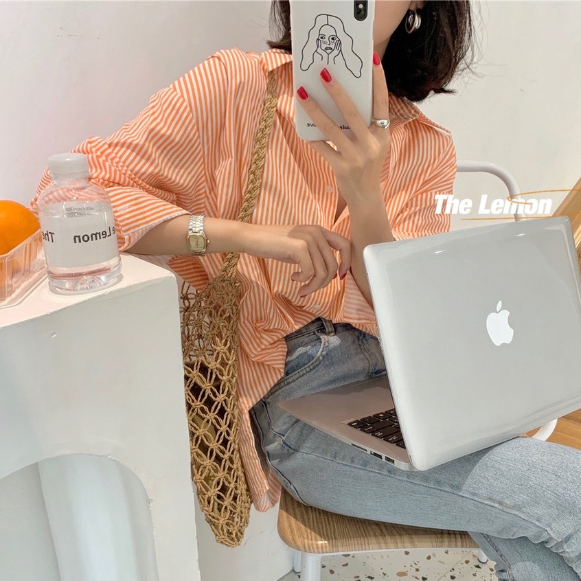 Áo Sơ Mi Tay Dài Dáng Rộng Kẻ Sọc Kiểu Hàn Quốc Dễ Phối Đồ Cho Nữ | BigBuy360 - bigbuy360.vn