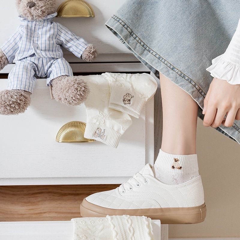 Tất nữ cổ ngắn trắng vớ chân Hàn Quốc Set tất vớ dễ thương chất vải dày đẹp - Hot Store