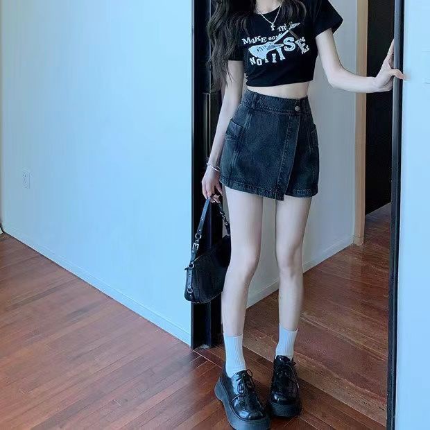Quần Short Denim Lưng Cao Dáng Rộng Phong Cách Retro Mỹ Cho Nữ