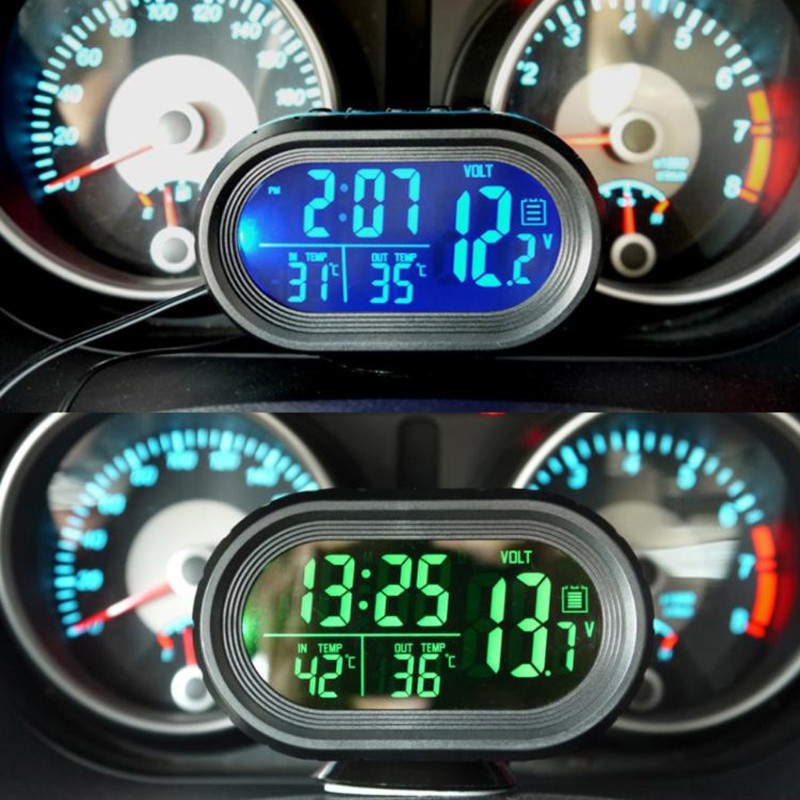 xinp✨Digital Car LCD Clock Voltmeter Thermometer Battery Voltage Temprerature Monitor DC 12V-24V Freeze Alert