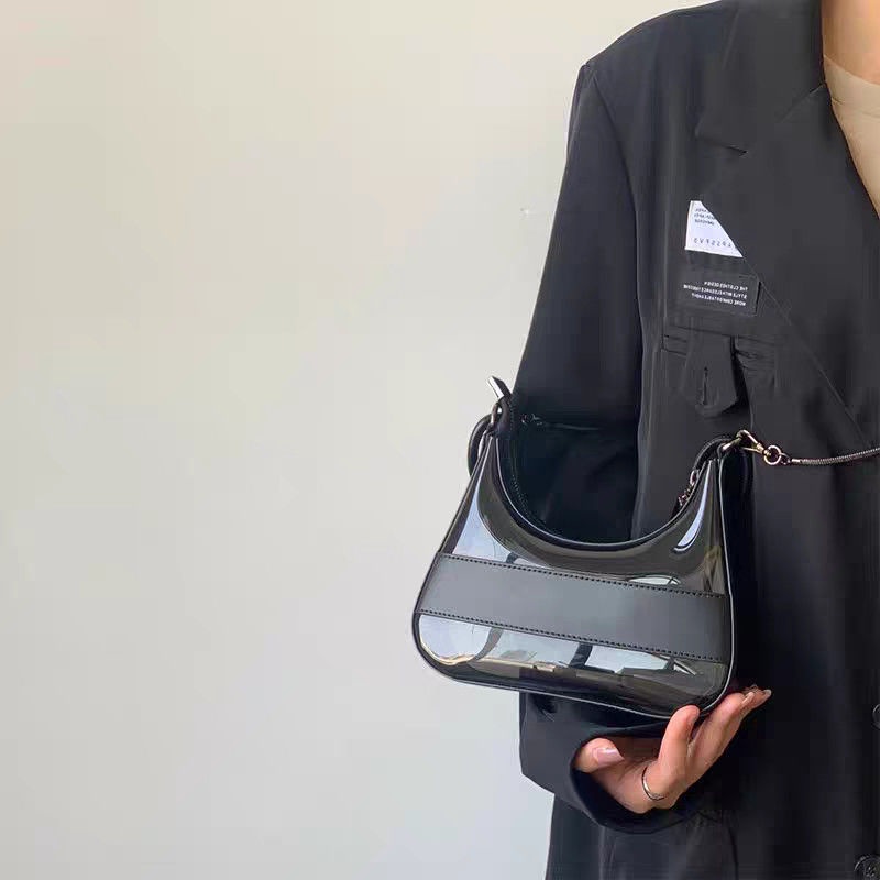 Túi kẹp nách dây xích vintage túi nhựa trong suốt 2 dây đeo vô cùng