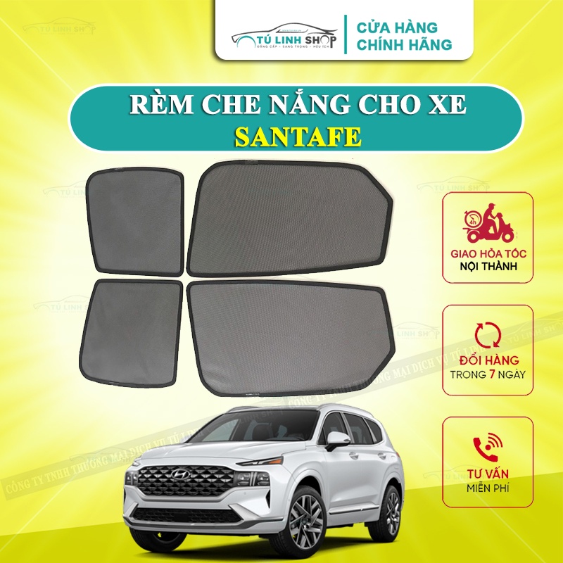 Rèm che nắng nam châm cho xe Hyundai Santafe, bộ 4 tấm cho 4 cửa, hàng loại 1 cao cấp nhất, vừa khít kính