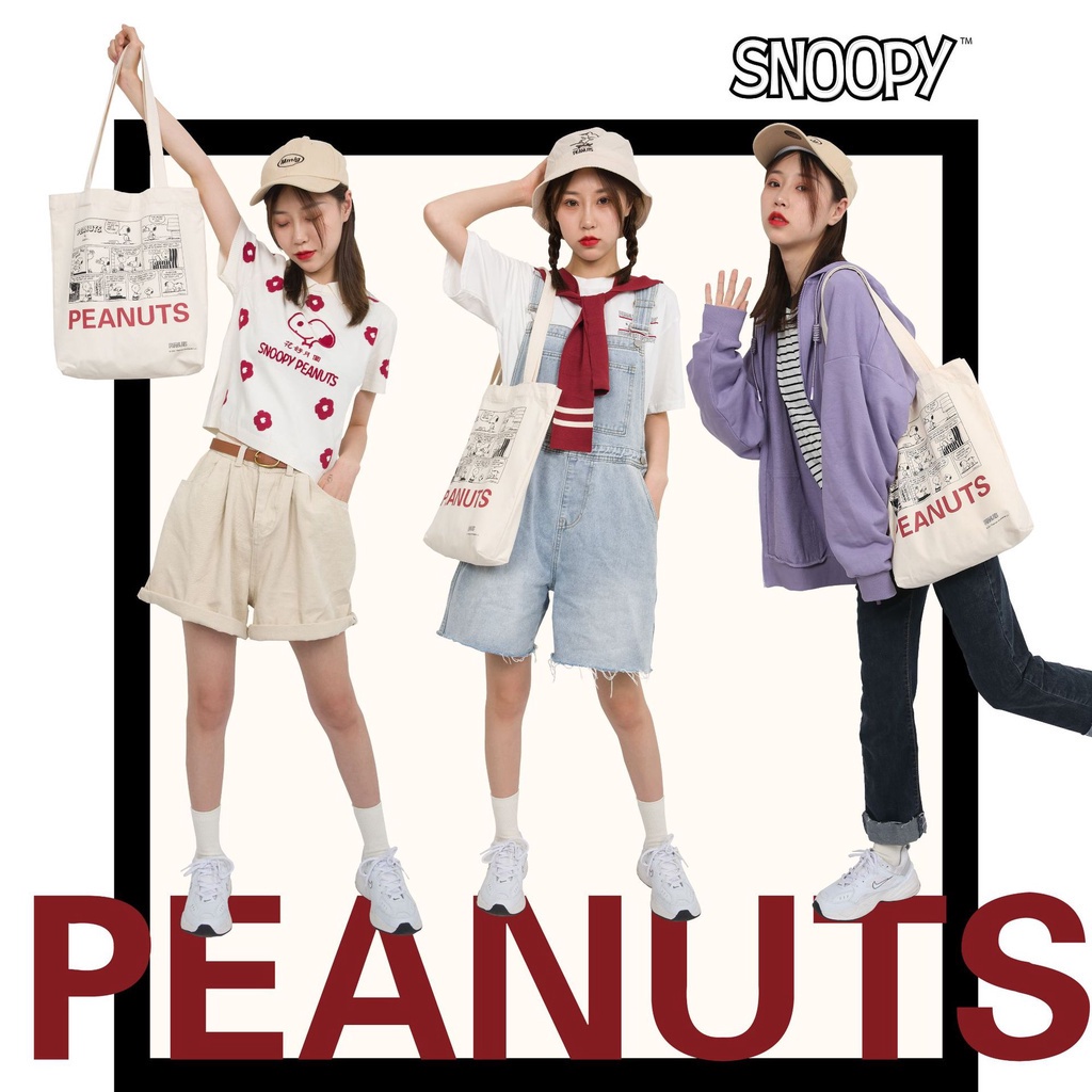 Túi Xách Vải Canvas In Hình Snoopy Dễ Phối Đồ Thời Trang Xuân Hè Cho Nữ