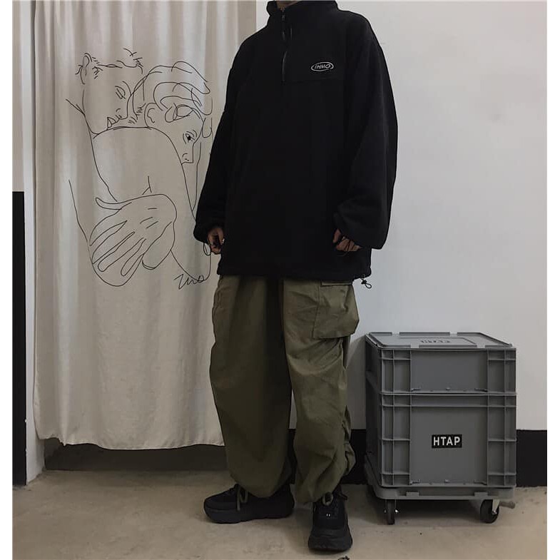 Áo nỉ cao cổ thêu chữ THMO unisex phom to bo gấu dáng rộng chất nỉ bông siêu rẻ | BigBuy360 - bigbuy360.vn