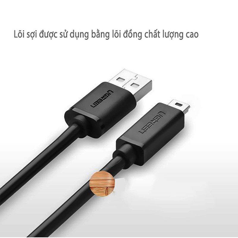 Cáp USB ra USB mini, cáp chuyển dữ liệu tù Máy ảnh, Máy nghe nhạc, HDD box vào Laptop/PC 3 mét UGREEN 10340 (màu đen)