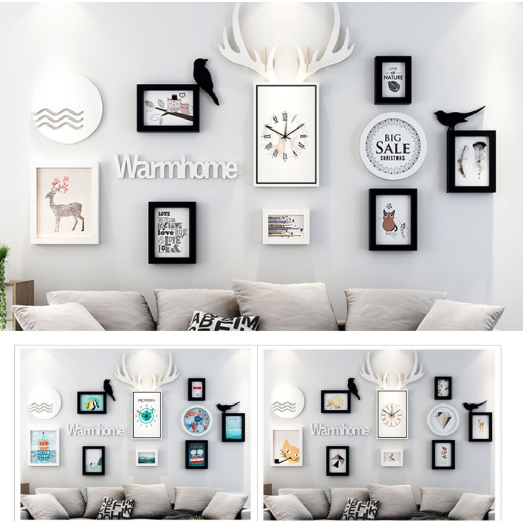 Set Khung tranh tuần lộc có đồng hồ treo tường trang trí nhà cửa 2019