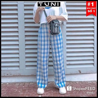 quần kẻ ống rộng