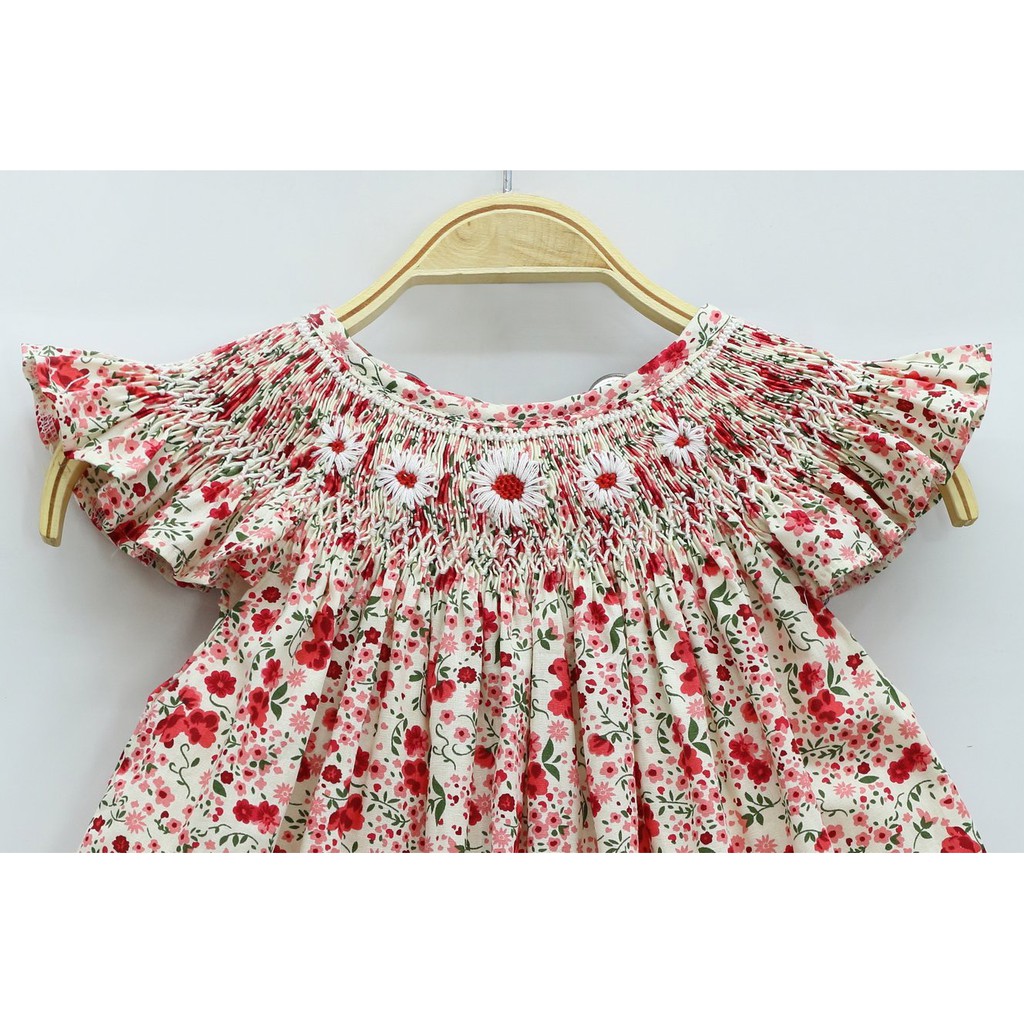 ĐẦM SMOCK ĐÔI MẸ VÀ BÉ HOA NHÍ ĐỎ