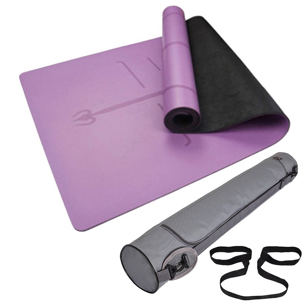 Thảm Tập Yoga Định Tuyến 5mm Cao Su PU Cao Cấp Queensport+ Túi Đựng + Dây Buộc