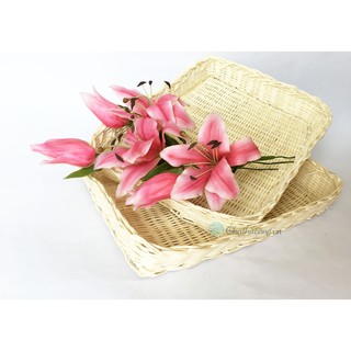Khay chữ nhật mây đáy nông đan bằng mây tự nhiên 100% BVMT KT D32xR22xC5.5cm đựng đồ, decor, phụ kiện chụp ảnh