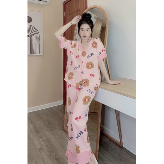 Đồ Bộ Pijama Nữ Lụa Mango Cao Cấp,Tay Ngắn Quần Dài,Hàng Thiết Kế,Chất Vải Mềm Mịn