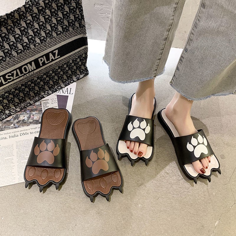 Dép chân gấu, Dép chân mèo - Bear paw slippers female summer home bathroom bath non-slip Korean cartoon couple wearing parent-child cool