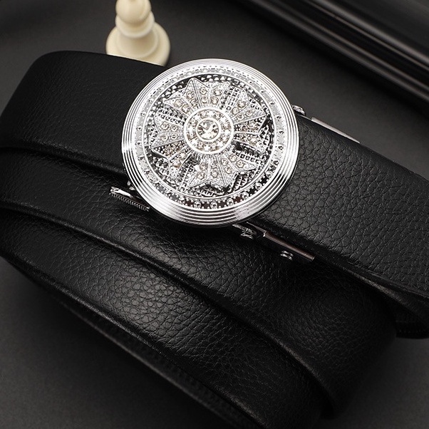 Thắt lưng nam da cao cấp - MUA 1 TẶNG 1 - Thiết kế đính đá mặt xoay 360, khóa tự động