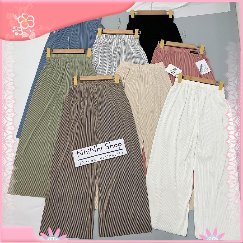 Quần ống rộng dập ly nhỏ dáng dài, Quần suông nhăn cạp chun co giãn CS994 - NhiNhi Shop