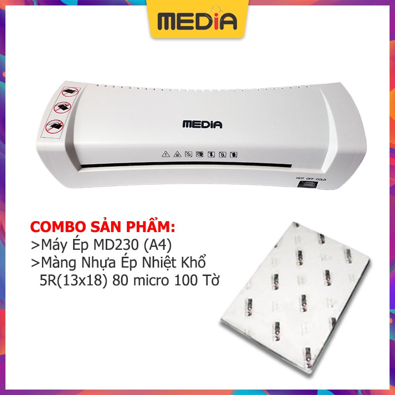 Máy Ép Màng Nhựa A4 Laminator, Máy Ép Màng Plastic Media MD230 Khổ Ép A4, Combo Máy + Màng Ép Nhựa 100 Tờ