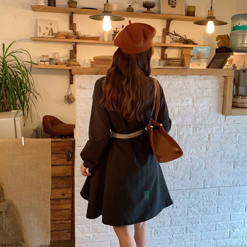 VÁY NỮ ULZZANG THỜI TRANG HÀN QUỐC CỔ TRỤ PHỐI SỌC CHÉO