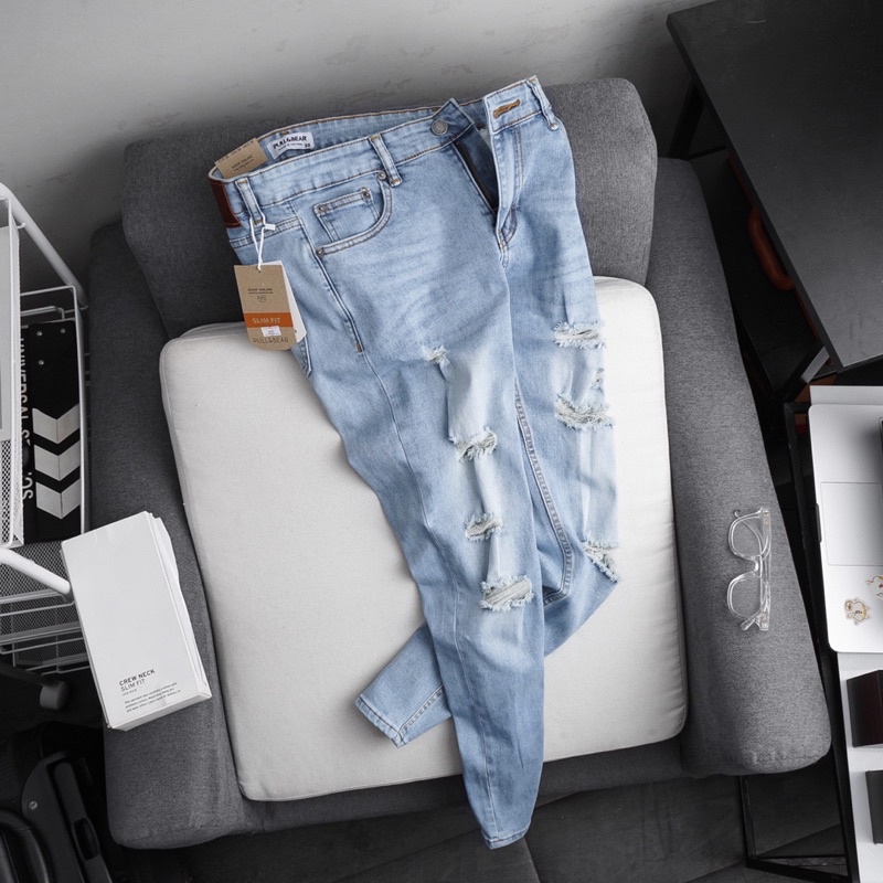 Quần jean nam mài rách ống ôm nhẹ thời trang cao cấp | BigBuy360 - bigbuy360.vn