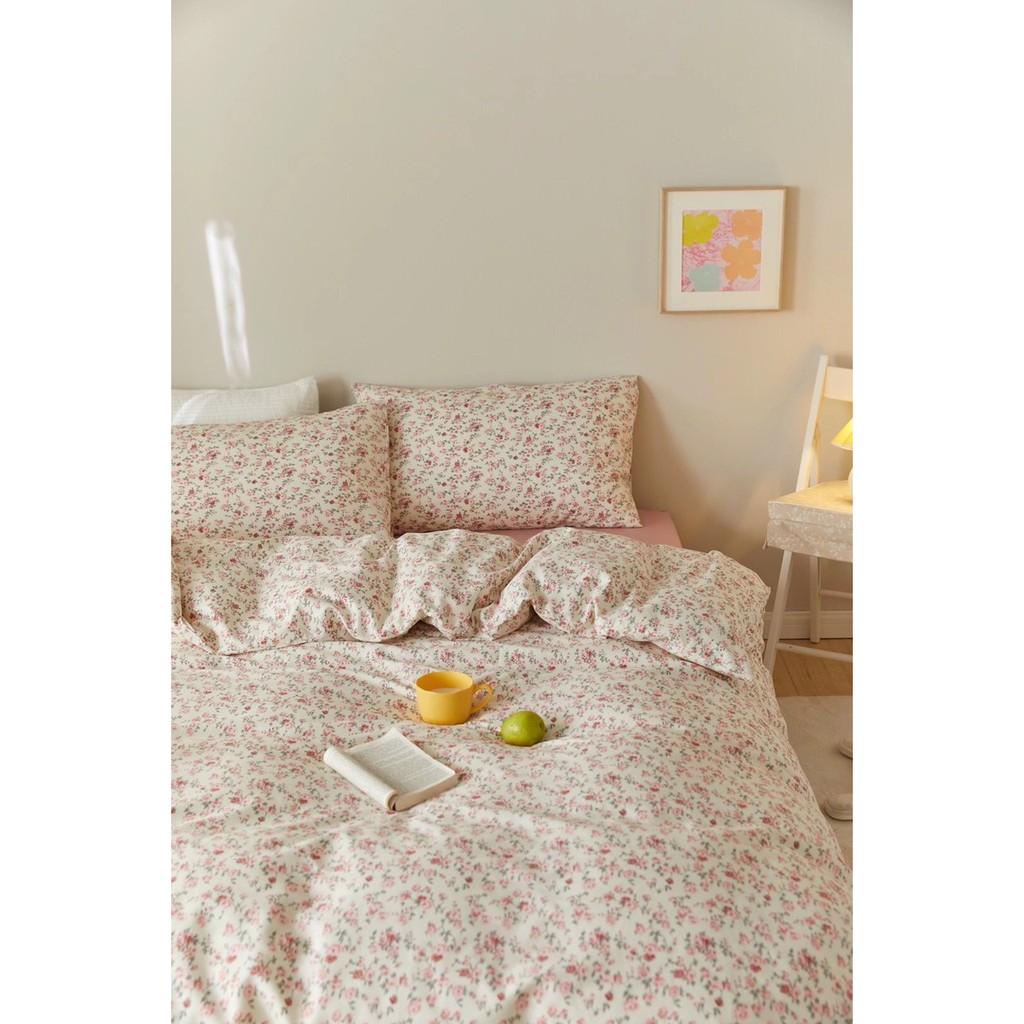 Chăn Ga Gối Cotton Living "Hồng Leo Trắng" 4 món