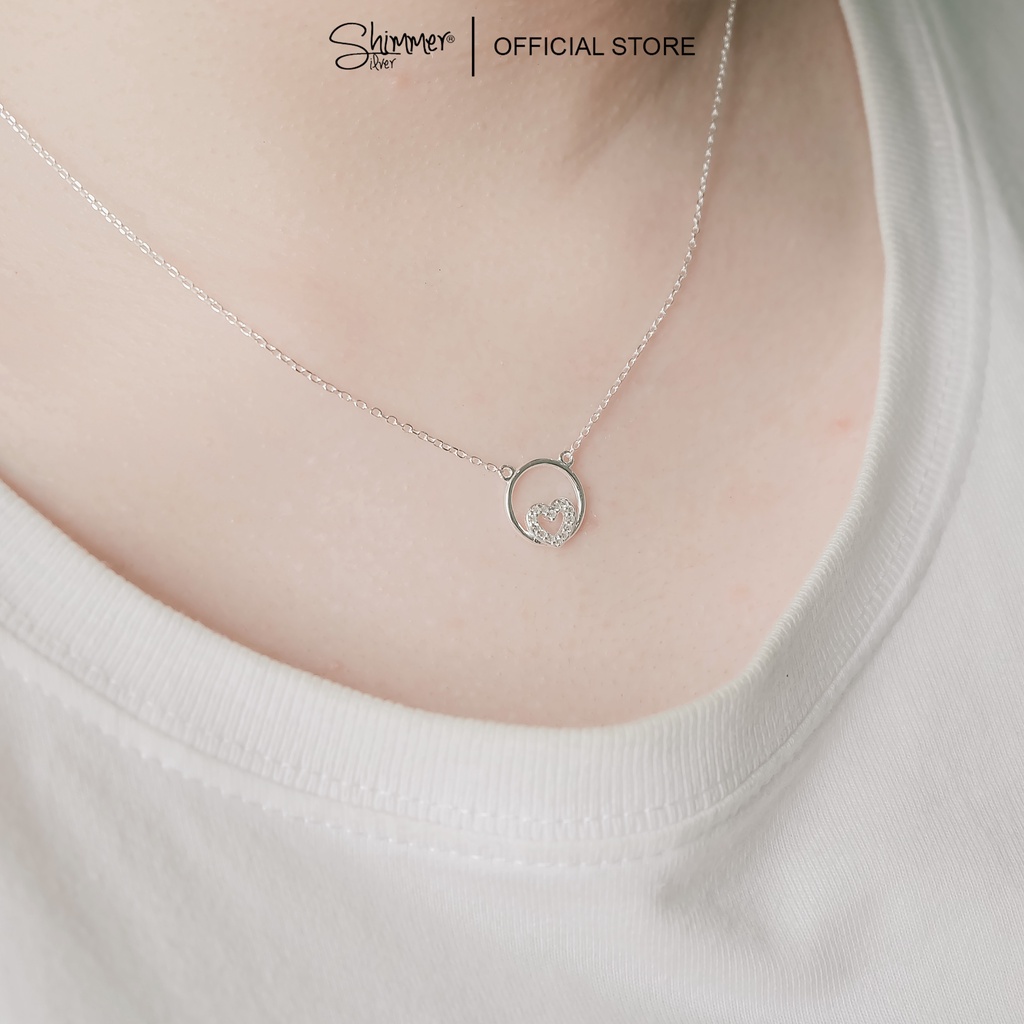 [BẠC 925] Dây Chuyền Nữ SHIMMER SILVER Mặt Hình Trái Tim Đính Đá Lấp Lánh - Outlet 98