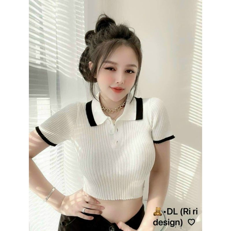 Áo croptop cổ trụ gân đũa sọc to A15 😘