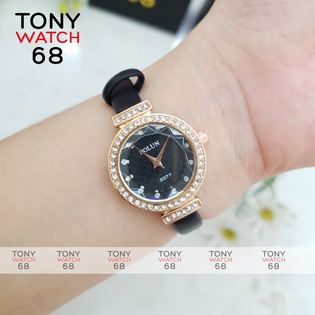 Đồng hồ nữ Bolun đẹp chính hãng dây da mặt viền đá chống nước Tony Watch 68 | BigBuy360 - bigbuy360.vn