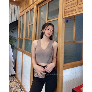 Áo crop thun ba lỗ cổ V (hình thật)