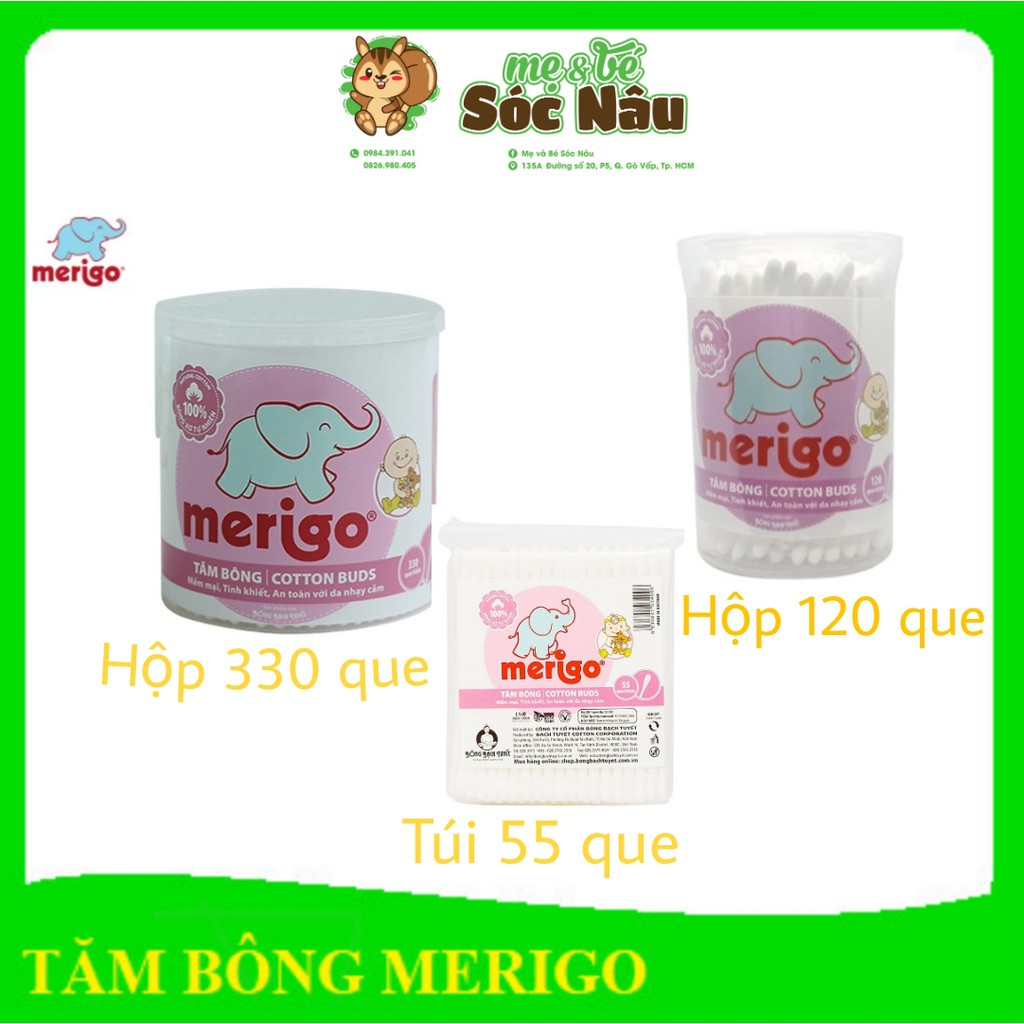 [ĐƯỢC MUA 3SP MỖI LOẠI] Tăm bông Bạch Tuyết Merigo tiệt trùng (55-120 que) cho trẻ em