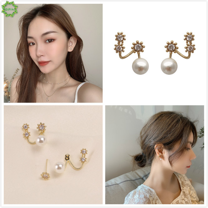 Khuyên tai đinh tán trang trí hình hoa hướng dương đính hạt ngọc trai thời trang Hàn Quốc dành cho bạn nữ