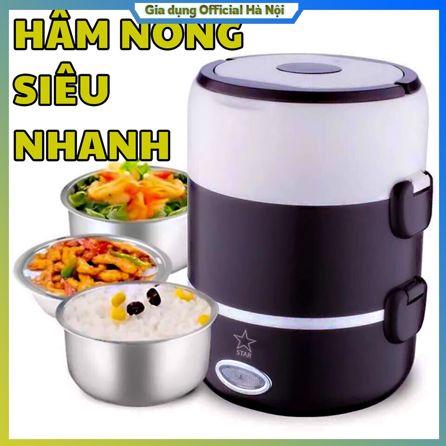 Hộp cơm cắm điện hâm nóng thức ăn 3 tầng inox - Cặp nồng đựng cơm, giữ nhiệt 3 ngăn, ủ cơm, giữ nhiệt, hâm nóng