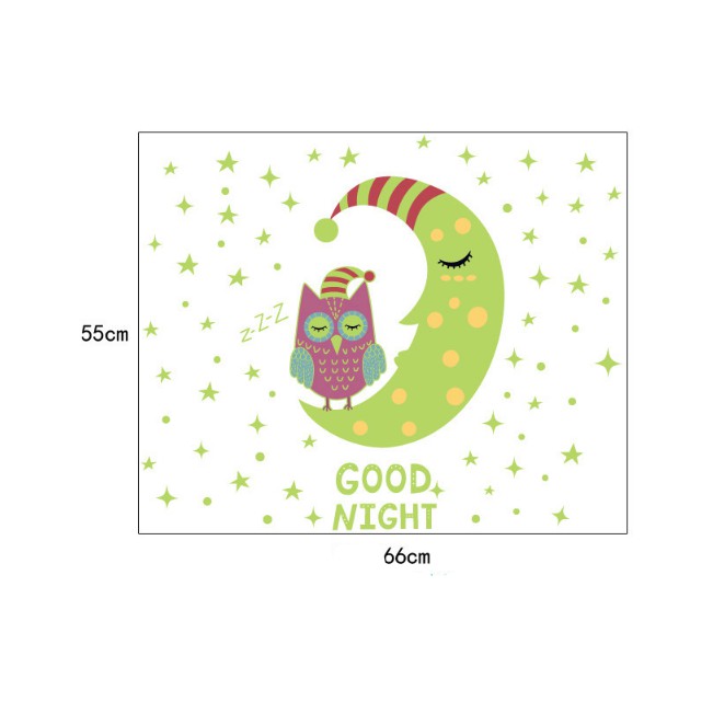 Decal trang trí Trăng và Cú Mèo ngủ đêm - Dạ Quang