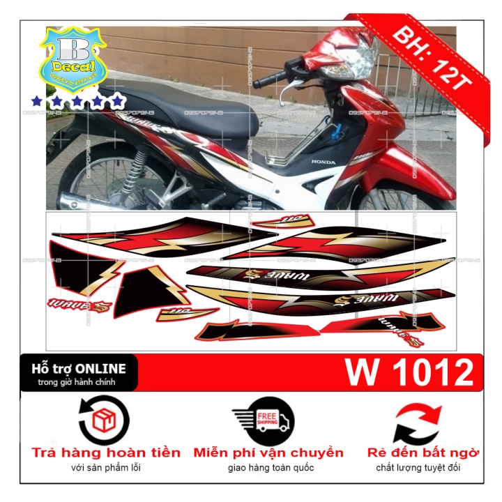 ( Quí khách vui lòng mang ra tiệm cho thợ dán ) Tem wave S 110 mẫu zin đỏ đen