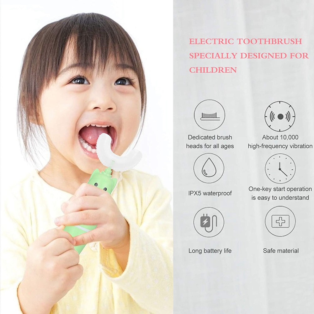 Bàn chải đánh răng điện tự động hình chữ U chống nước cho trẻ em