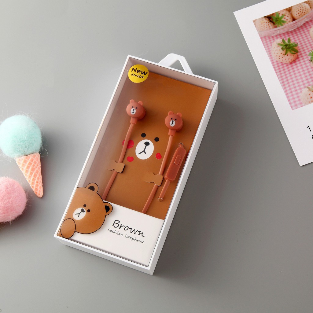 Tai nghe nhét tai thời trang Hàn Quốc cực cute có míc vịt saly- gấu nâu- thỏ cony -Hồng Anh Case