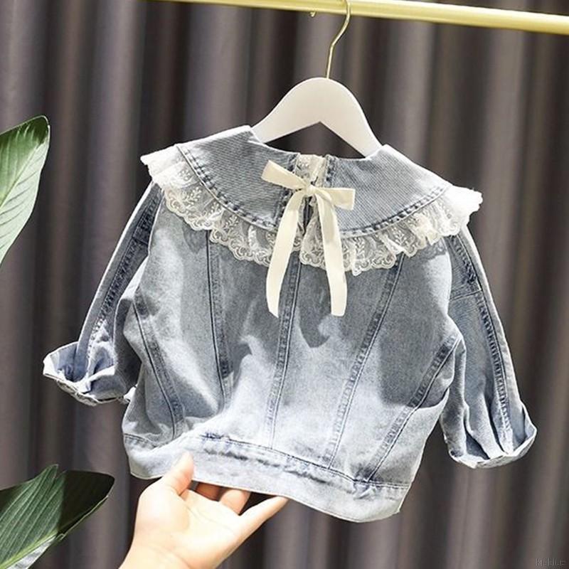 Áo khoác denim dài tay viền ren đáng yêu cho bé gái