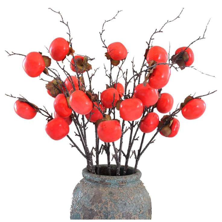 Cành quả hồng giả 4 trái cao cấp màu sắc tự nhiên dừng trang trí nhà của, quán cafe, phụ kiện chụp ảnh