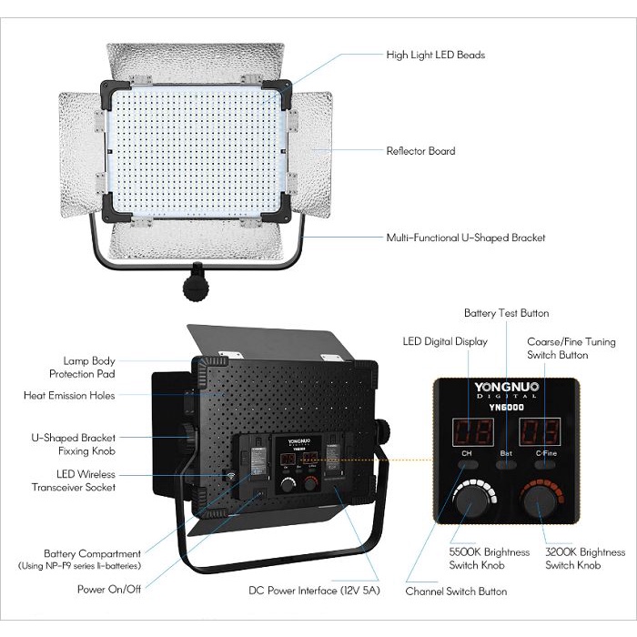 Đèn LED quay phim Yongnuo YN6000 cung cấp ánh sáng liên tục quay phim, chụp ảnh