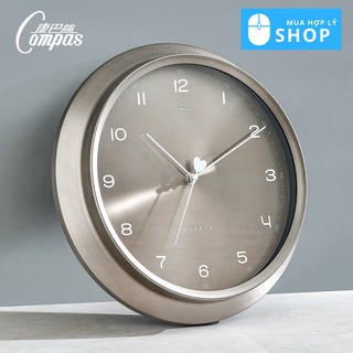 [CHÍNH HÃNG COMPAS] Đồng Hồ Treo Tường Cao Cấp Compas 2021 Vỏ Kim Loại Kim Trôi - Tặng Kèm Pin và Móc Treo