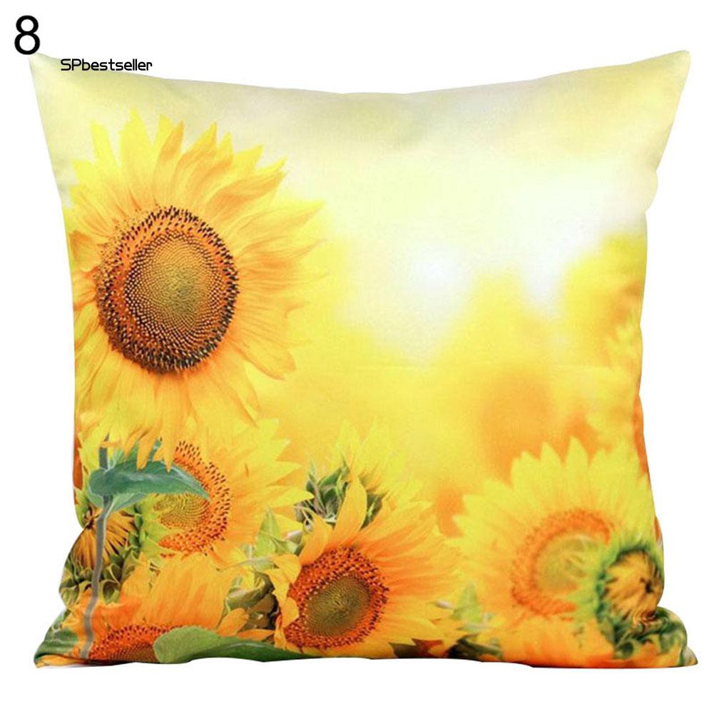 Vỏ gối sofa vải lanh in hình hoa hướng dương 3D