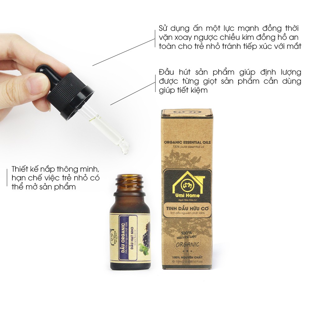 Dầu Hạt Nho hữu cơ UMIHOME nguyên chất - Dưỡng da cấp ẩm chống lão hóa và nếp nhăn, ngừa thâm mụn và giảm thâm quầng mắt | BigBuy360 - bigbuy360.vn