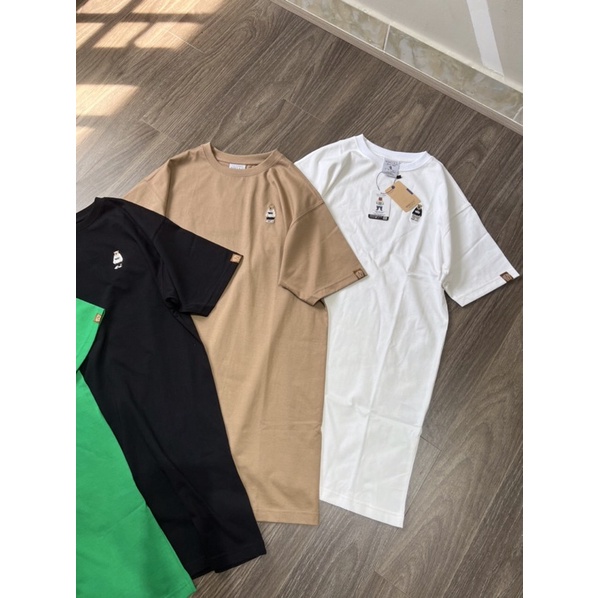 Đầm thun dáng suông cổ tròn tay ngắn logo gấu Who.au xuất Hàn