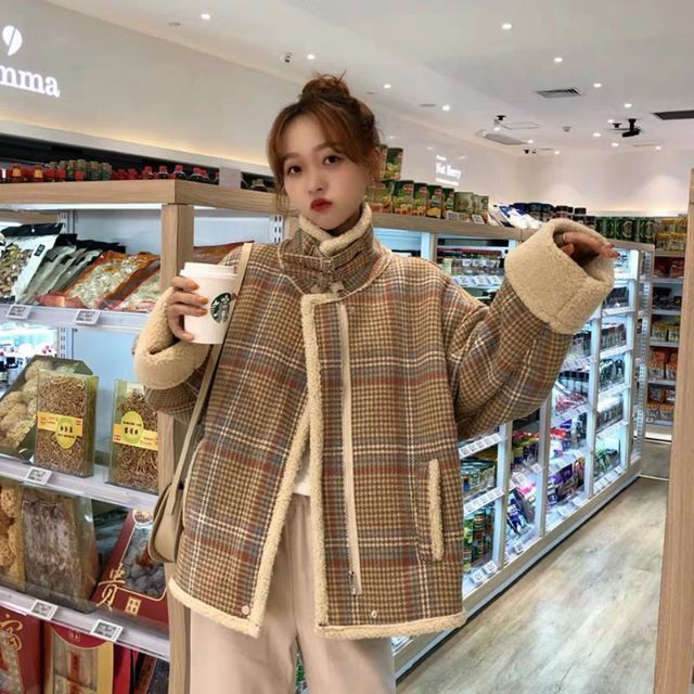 Order áo khoác vải dạ lót lông cừu style Hàn Quốc mùa thu đông 2021, hàng quảng châu loại đẹp - CÓ ẢNH THẬT