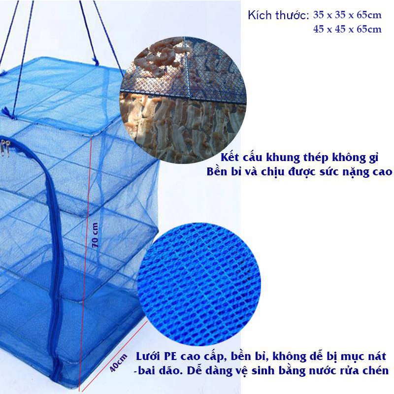 Lồng Phơi Thực Phẩm, Phơi Cá Khô Chống Ruồi Muỗi, Côn Trùng Bằng Lưới PE Dễ Dàng Vệ Sinh,Thu Gọn