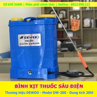 Bình điện phun thuốc trừ sâu Dewoo 20 lít - Bình phun điện tưới cây năng suất cao, phun mạnh đồng đều, tiết kiệm thuốc