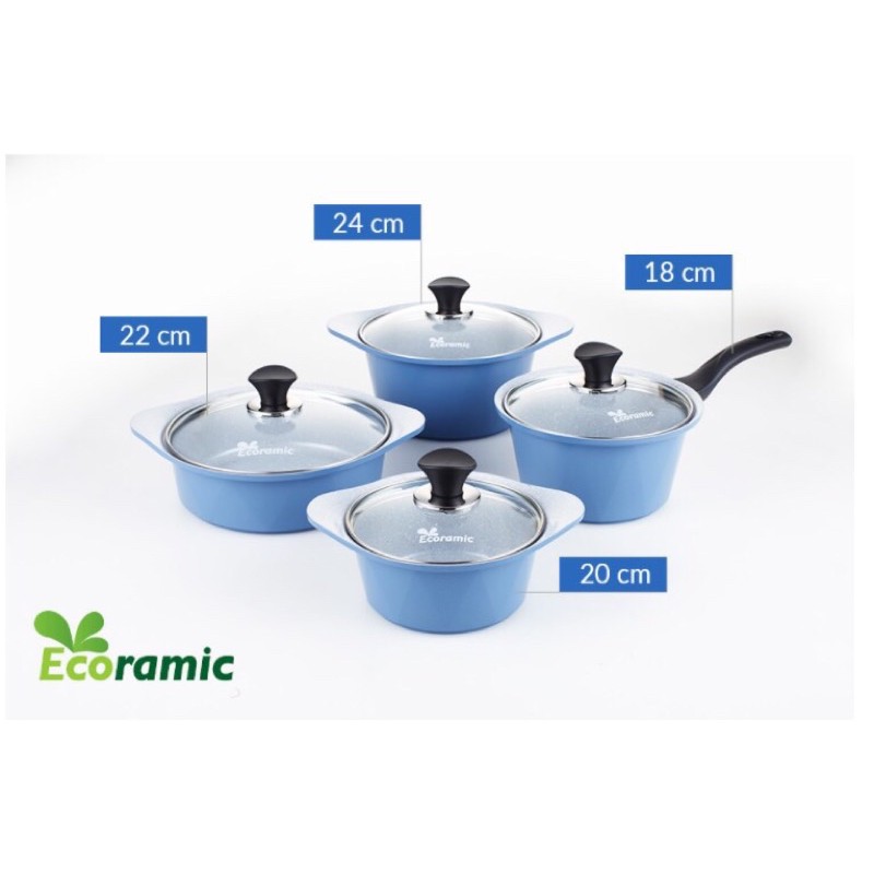 Bộ 4 nồi ceramic Hàn Quốc cao cấp - Màu xanh