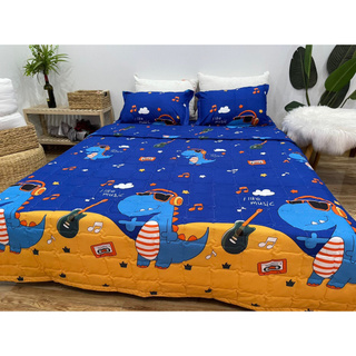Bộ ga gối 1 ga 2 vỏ gối nằm cotton poly 1m6x2m-set 3 món,mẫu khủng long đàn