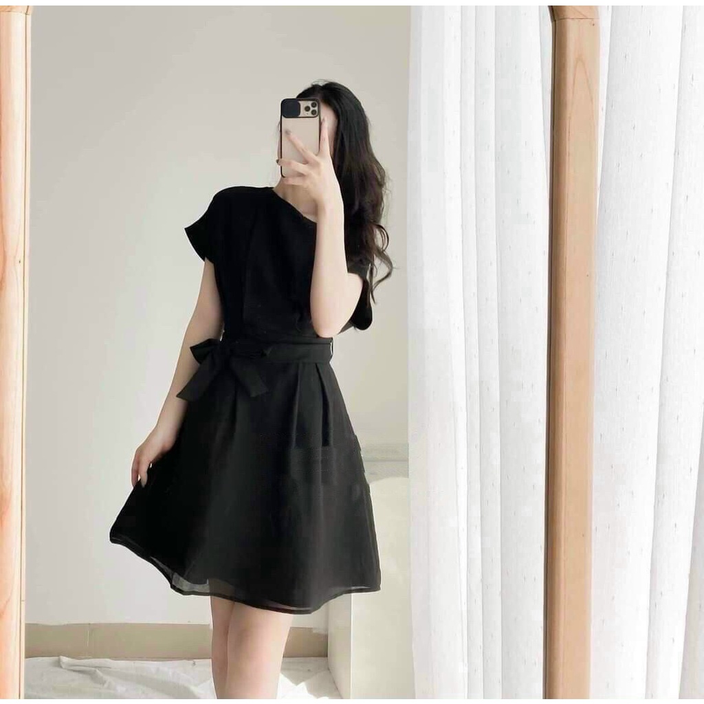 ĐẦM DỰ TIỆC LỆCH VAI DÂY THẮT EO