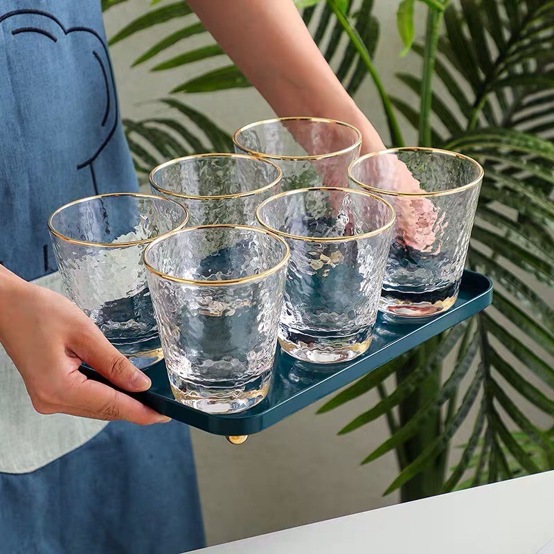 Bộ 6 cốc thuỷ tinh loe thẳng viền vàng cao cấp
