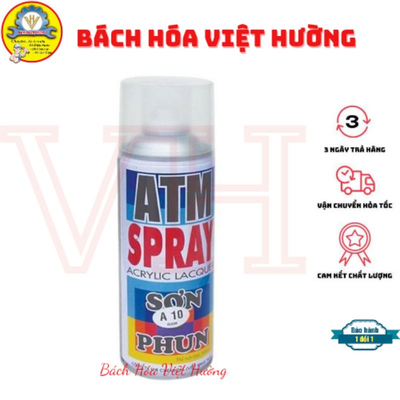 Sơn phun bóng, Sơn xịt bóng không màu A10 ATM, TV, Kobe  nhanh khô, bám dính tốt