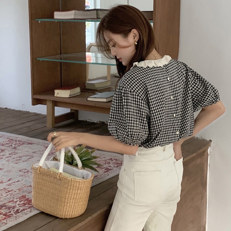 Áo Sơ Mi Tay Ngắn Cổ Tròn Phối Ren Thời Trang Hàn Quốc Dành Cho Nữ